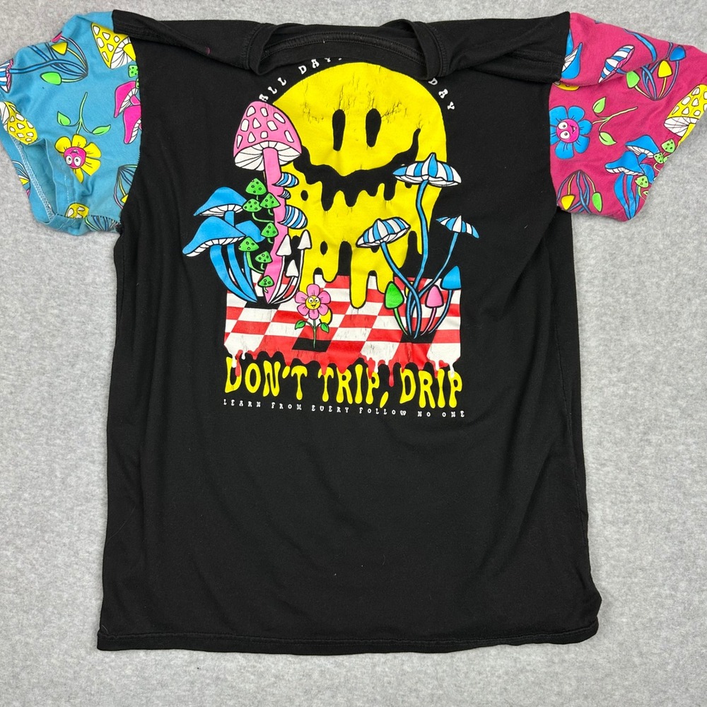 Fresh Laundry Mens Dont Trip Drip Mushroom Smiley‎ Colorblock Sleeve T-Shirt L - Picture 7 of 12